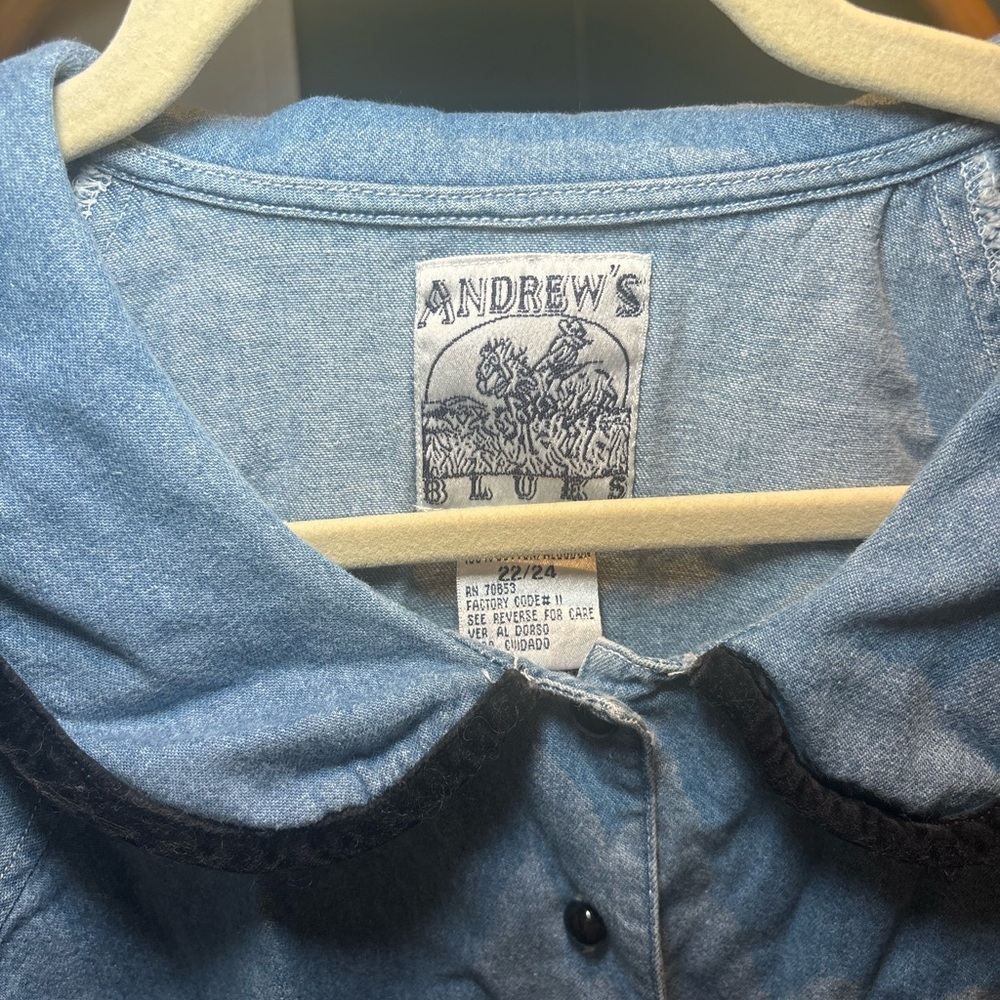 Vintage Chambray Top with Velvet‎ Trim - Picture 2 of 4